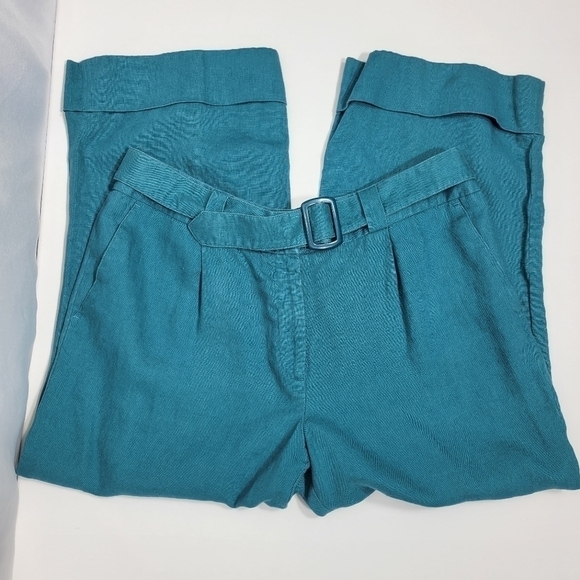 Rafaella 100% Linen Women's Aqua Blue Pants in a Size 10 - Picture 3 of 10